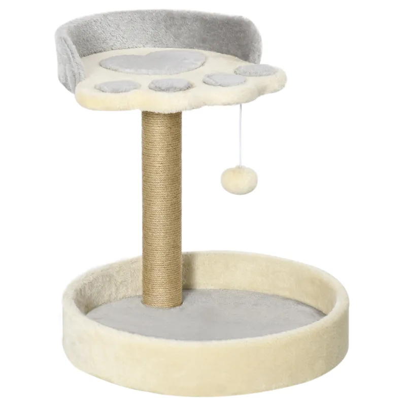 Árbol Rascador para Gatos Altura 44 cm Torre de Escalada con 2 Camas Poste de Yute, Juguete Colgante Gris Claro