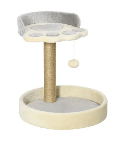 Árbol Rascador para Gatos Altura 44 cm Torre de Escalada con 2 Camas Poste de Yute, Juguete Colgante Gris Claro