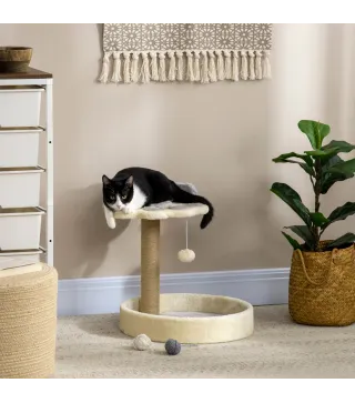Árbol Rascador para Gatos Altura 44 cm Torre de Escalada con 2 Camas Poste de Yute, Juguete Colgante Gris Claro