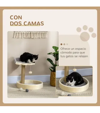 Árbol Rascador para Gatos Altura 44 cm Torre de Escalada con 2 Camas Poste de Yute, Juguete Colgante Gris Claro