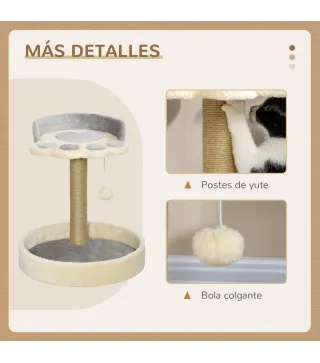Árbol Rascador para Gatos Altura 44 cm Torre de Escalada con 2 Camas Poste de Yute, Juguete Colgante Gris Claro