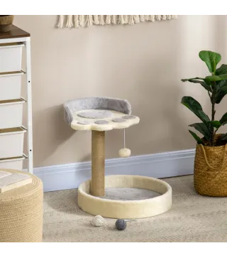 Árbol Rascador para Gatos Altura 44 cm Torre de Escalada con 2 Camas Poste de Yute, Juguete Colgante Gris Claro