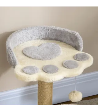 Árbol Rascador para Gatos Altura 44 cm Torre de Escalada con 2 Camas Poste de Yute, Juguete Colgante Gris Claro