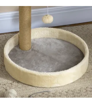 Árbol Rascador para Gatos Altura 44 cm Torre de Escalada con 2 Camas Poste de Yute, Juguete Colgante Gris Claro