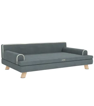 Sofá para Perros Grandes y Medianos Tapizada en Chenilla con Cojín Lavable y Patas de Madera de Pino Gris Oscuro