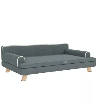 Sofá para Perros Grandes y Medianos Tapizada en Chenilla con Cojín Lavable y Patas de Madera de Pino Gris Oscuro