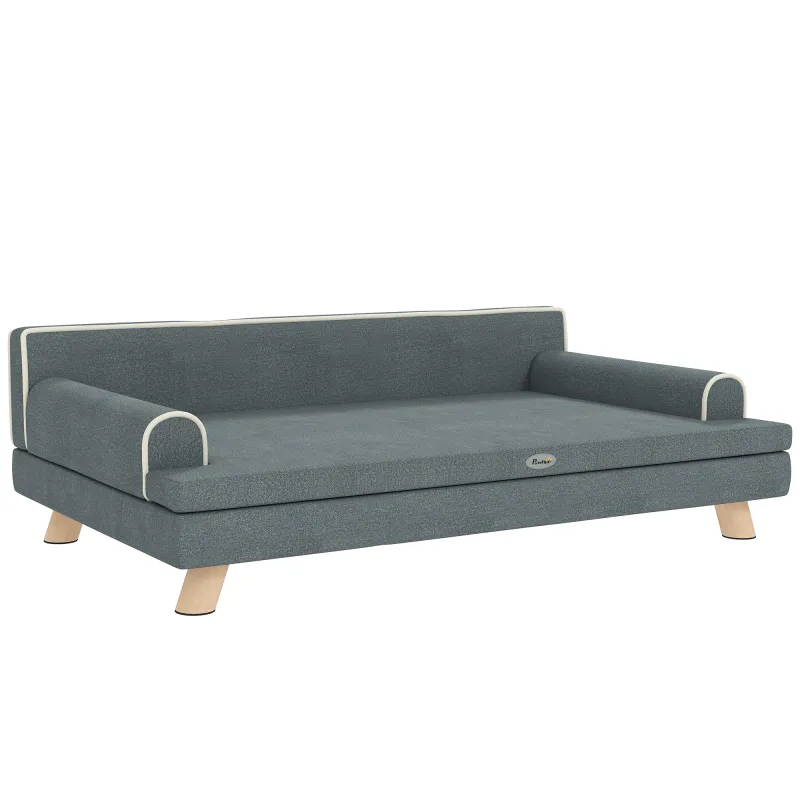 Sofá para Perros Grandes y Medianos Tapizada en Chenilla con Cojín Lavable y Patas de Madera de Pino Gris Oscuro