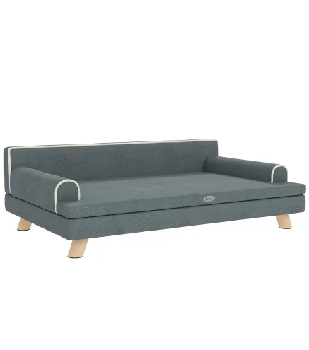 Sofá para Perros Grandes y Medianos Tapizada en Chenilla con Cojín Lavable y Patas de Madera de Pino Gris Oscuro