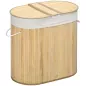 Cesto para Ropa Sucia de Bambú 100L 2 Compartimentos Bolsa Interior Extraíble y Lavable 62,5x37x60,5 cm Natural
