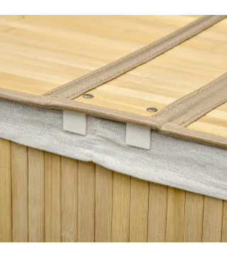 Cesto para Ropa Sucia de Bambú 100L 2 Compartimentos Bolsa Interior Extraíble y Lavable 62,5x37x60,5 cm Natural