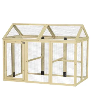 Gallinero para Exterior 140x88,5x106 cm con 3 Perchas Marco de Madera y 2 Puertas con Cierre Madera Natural