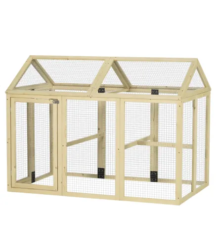 Gallinero para Exterior 140x88,5x106 cm con 3 Perchas Marco de Madera y 2 Puertas con Cierre Madera Natural