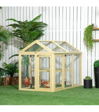 Gallinero para Exterior 140x88,5x106 cm con 3 Perchas Marco de Madera y 2 Puertas con Cierre Madera Natural