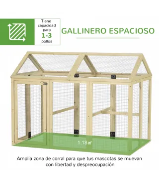 Gallinero para Exterior 140x88,5x106 cm con 3 Perchas Marco de Madera y 2 Puertas con Cierre Madera Natural