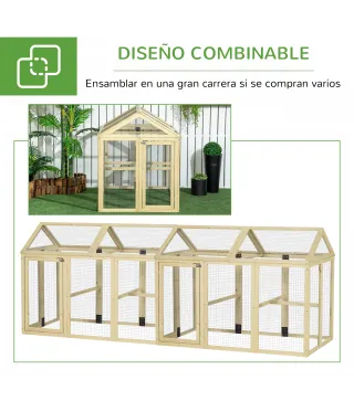 Gallinero para Exterior 140x88,5x106 cm con 3 Perchas Marco de Madera y 2 Puertas con Cierre Madera Natural