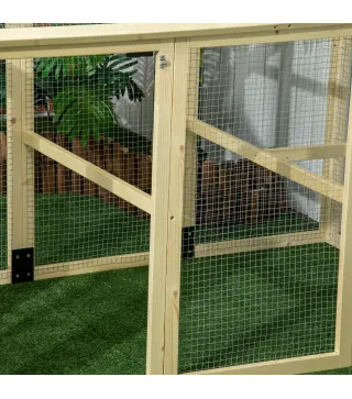 Gallinero para Exterior 140x88,5x106 cm con 3 Perchas Marco de Madera y 2 Puertas con Cierre Madera Natural