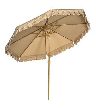 Sombrilla de Jardín Ø264x240 cm con Ángulo Ajustable Manivela y Toldo con Volantes Decorativos para Patio Terraza Caqui