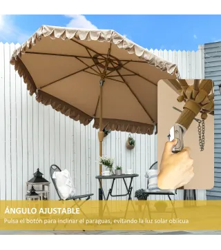 Sombrilla de Jardín Ø264x240 cm con Ángulo Ajustable Manivela y Toldo con Volantes Decorativos para Patio Terraza Caqui