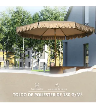 Sombrilla de Jardín Ø264x240 cm con Ángulo Ajustable Manivela y Toldo con Volantes Decorativos para Patio Terraza Caqui