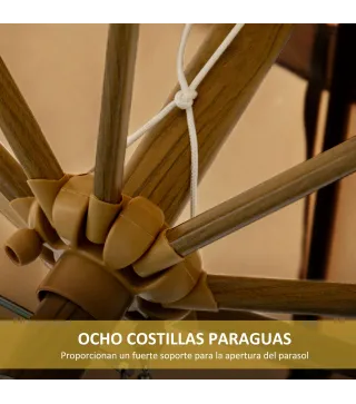 Sombrilla de Jardín Ø264x240 cm con Ángulo Ajustable Manivela y Toldo con Volantes Decorativos para Patio Terraza Caqui