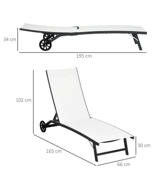 Juego de 2 Tumbonas Reclinables de Jardín de Aluminio con Respaldo Ajustable y Ruedas 165x66x102 cm Blanco Mate