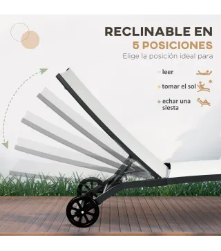 Juego de 2 Tumbonas Reclinables de Jardín de Aluminio con Respaldo Ajustable y Ruedas 165x66x102 cm Blanco Mate