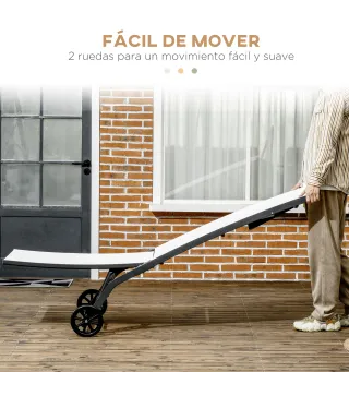 Juego de 2 Tumbonas Reclinables de Jardín de Aluminio con Respaldo Ajustable y Ruedas 165x66x102 cm Blanco Mate