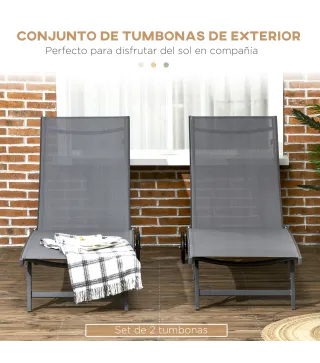 Juego de 2 Tumbonas Reclinables de Jardín de Aluminio con Respaldo Ajustable y Ruedas 165x66x102 cm Gris Oscuro