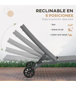 Juego de 2 Tumbonas Reclinables de Jardín de Aluminio con Respaldo Ajustable y Ruedas 165x66x102 cm Gris Oscuro
