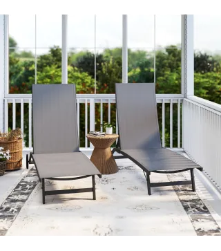 Juego de 2 Tumbonas Reclinables de Jardín de Aluminio con Respaldo Ajustable y Ruedas 165x66x102 cm Gris Oscuro