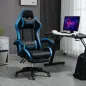 Silla Gaming Silla Gamer de Cuero PU Reclinable 135° Reposacabezas y Reposapiés 65x65x121-129 cm Negro y Azul