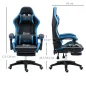Silla Gaming Silla Gamer de Cuero PU Reclinable 135° Reposacabezas y Reposapiés 65x65x121-129 cm Negro y Azul
