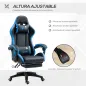 Silla Gaming Silla Gamer de Cuero PU Reclinable 135° Reposacabezas y Reposapiés 65x65x121-129 cm Negro y Azul