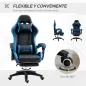 Silla Gaming Silla Gamer de Cuero PU Reclinable 135° Reposacabezas y Reposapiés 65x65x121-129 cm Negro y Azul