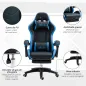 Silla Gaming Silla Gamer de Cuero PU Reclinable 135° Reposacabezas y Reposapiés 65x65x121-129 cm Negro y Azul