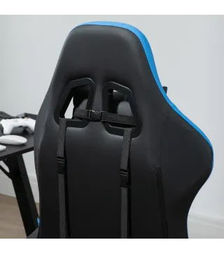 Silla Gaming Silla Gamer de Cuero PU Reclinable 135° Reposacabezas y Reposapiés 65x65x121-129 cm Negro y Azul
