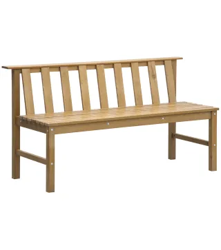 Banco de Jardín de 3 Plazas Banco Exterior de Madera con Respaldo de Listones para Terraza Patio 144x60x77 cm Natural