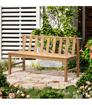 Banco de Jardín de 3 Plazas Banco Exterior de Madera con Respaldo de Listones para Terraza Patio 144x60x77 cm Natural