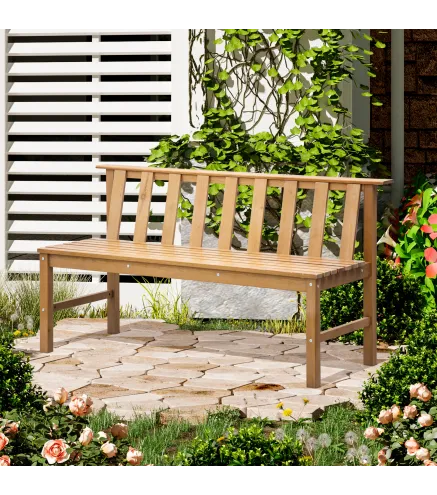 Banco de Jardín de 3 Plazas Banco Exterior de Madera con Respaldo de Listones para Terraza Patio 144x60x77 cm Natural