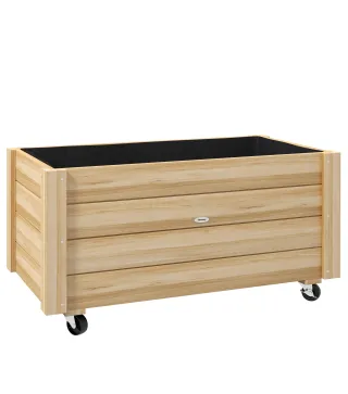 Jardinera de Madera de Exterior con Orificios de Drenaje y Malla Geotextil para Flores Plantas 89x48x47 cm Natural