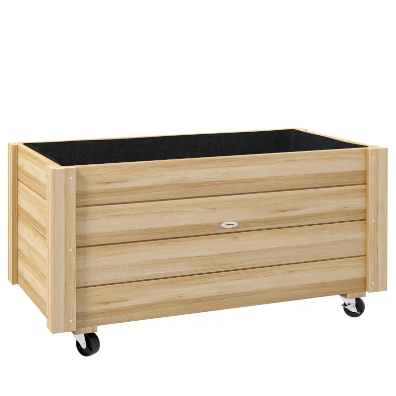 Jardinera de Madera de Exterior con Orificios de Drenaje y Malla Geotextil para Flores Plantas 89x48x47 cm Natural