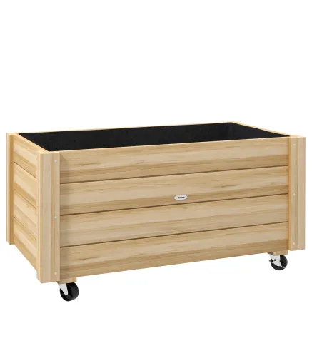 Jardinera de Madera de Exterior con Orificios de Drenaje y Malla Geotextil para Flores Plantas 89x48x47 cm Natural