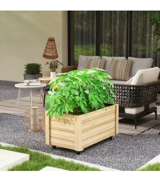 Jardinera de Madera de Exterior con Orificios de Drenaje y Malla Geotextil para Flores Plantas 89x48x47 cm Natural