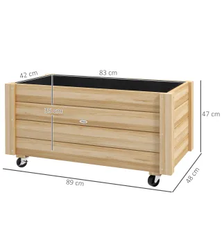 Jardinera de Madera de Exterior con Orificios de Drenaje y Malla Geotextil para Flores Plantas 89x48x47 cm Natural