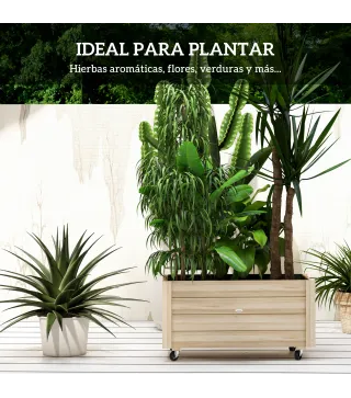 Jardinera de Madera de Exterior con Orificios de Drenaje y Malla Geotextil para Flores Plantas 89x48x47 cm Natural