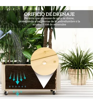 Jardinera de Madera de Exterior con Orificios de Drenaje y Malla Geotextil para Flores Plantas 89x48x47 cm Natural
