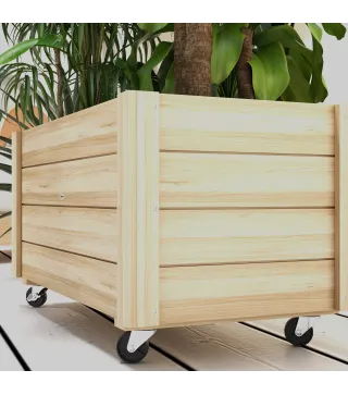 Jardinera de Madera de Exterior con Orificios de Drenaje y Malla Geotextil para Flores Plantas 89x48x47 cm Natural