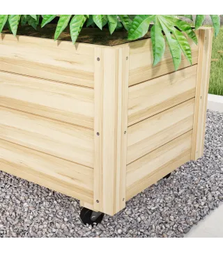 Jardinera de Madera de Exterior con Orificios de Drenaje y Malla Geotextil para Flores Plantas 89x48x47 cm Natural