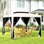 Carpa de Jardín 3x3 m Cenador Gazebo con 4 Mosquiteras Laterales Techo Doble 8 Orificios de Drenaje Marco de Metal Crema