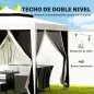Carpa de Jardín 3x3 m Cenador Gazebo con 4 Mosquiteras Laterales Techo Doble 8 Orificios de Drenaje Marco de Metal Crema